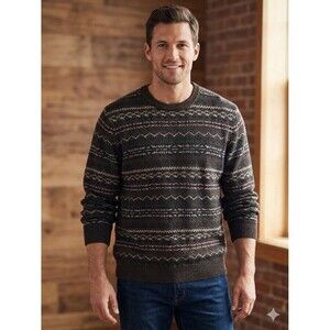Lands' End Men's XXL Fair Isle Knit Sweater Brown Patterned Crew Neck New NWT